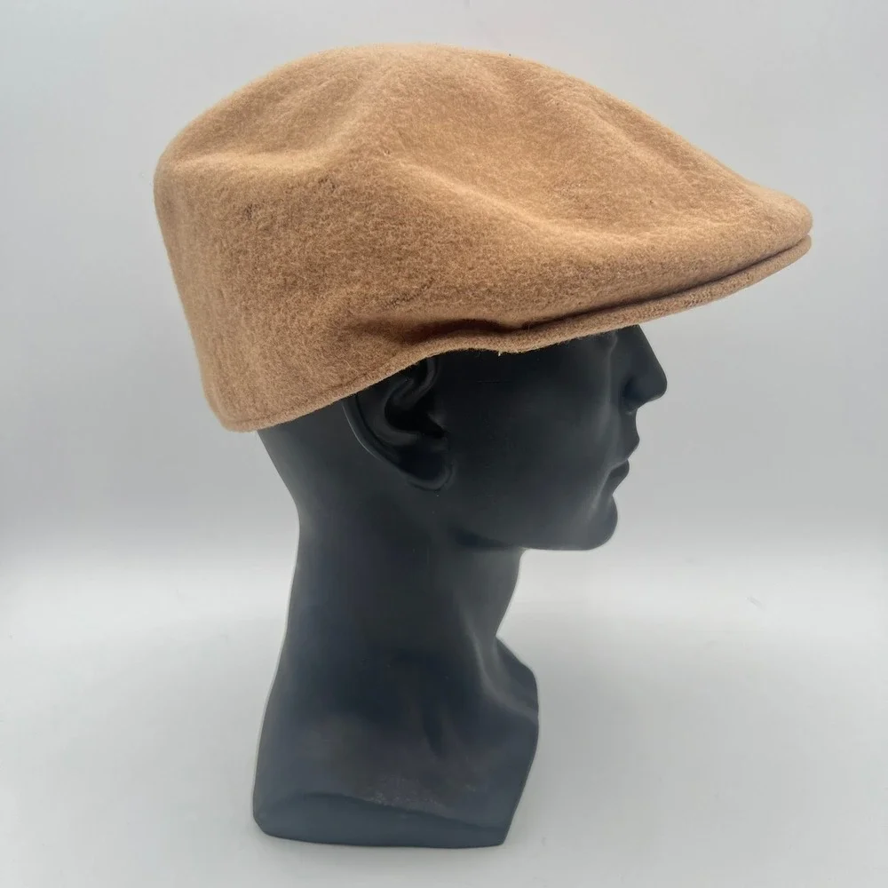 Vintage 00s Stacy Adams Mens Wool‎ Newsboy Flat Cap Hat Driving Golf Tan L/XL
